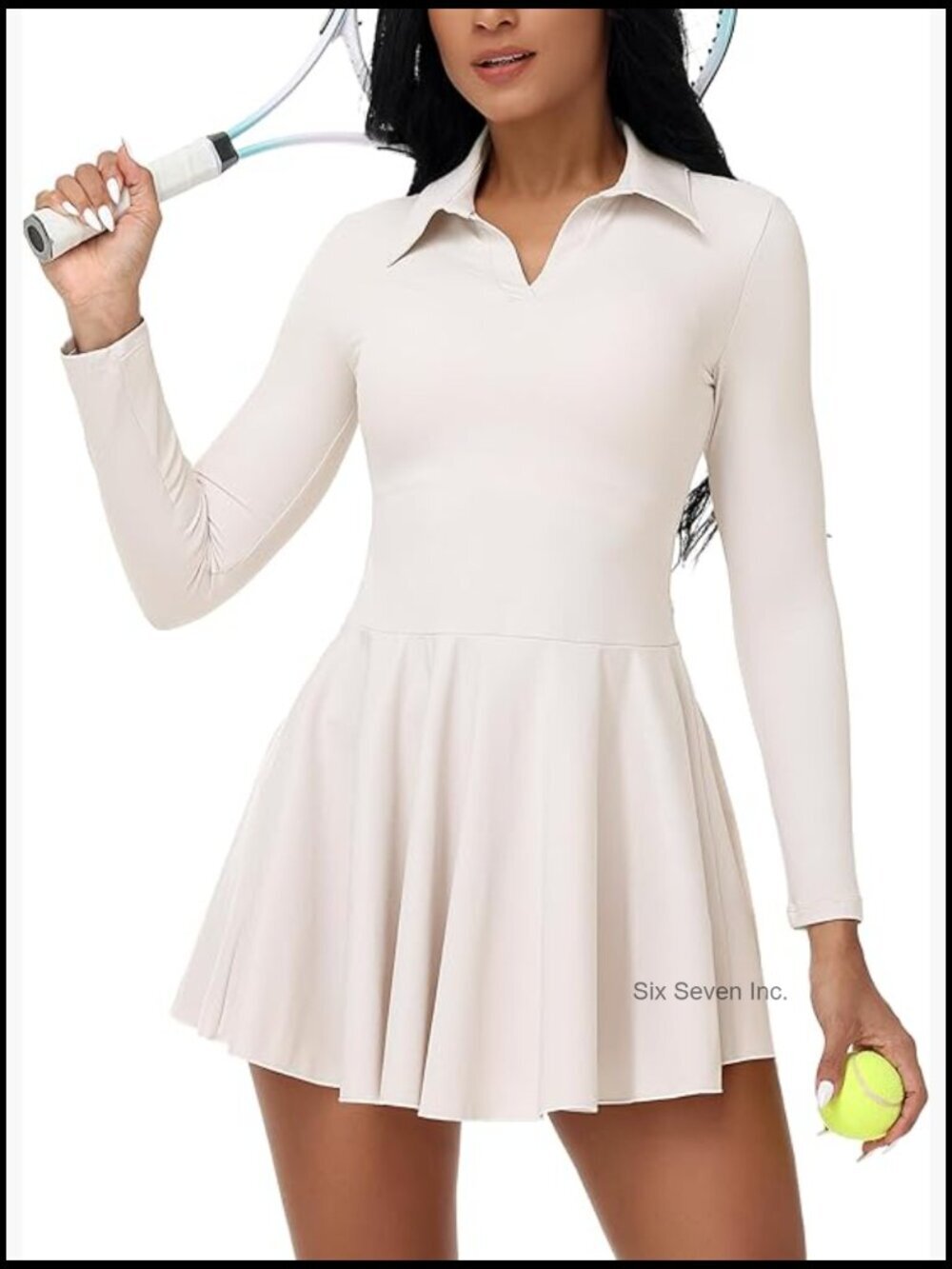 Long Sleeve Tennis Golf Dress, Built-in Bra & Shorts, Active Mini Dress